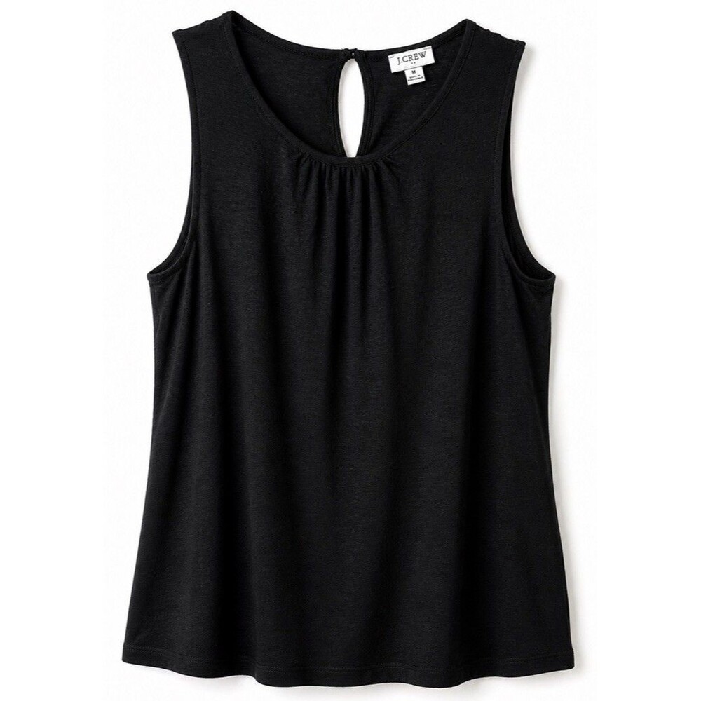 J. Crew Women’s Black Sleeveless Blouse M Keyhole Neck Flowy Stretch Top Summer